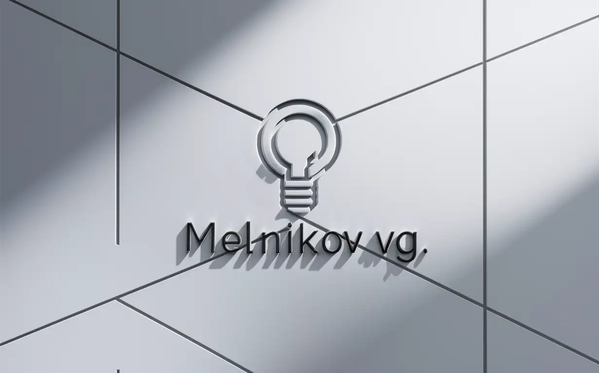 Аналог логотипа "Melnikov.VG", чистый задний белый фон, абстрактная лампочка
