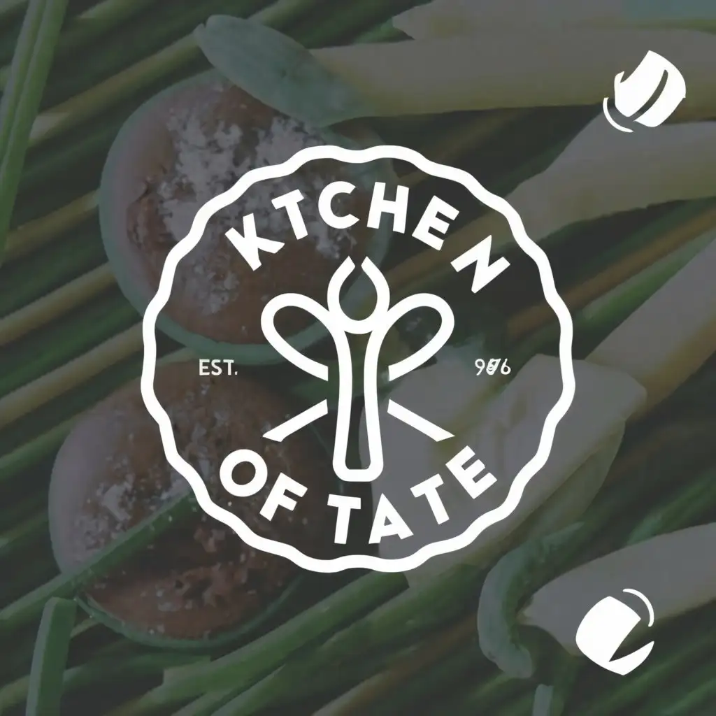a logo design,with the text "Kitchen of Taste", main symbol:emblem style logo, Sage green and white bone color, minimalist design, branding, modern, sleek, simple, flat design, 3D rendering, isolated on white background, vector illustration. Kitchen rquipment,complex,be used in Restaurant industry,clear background