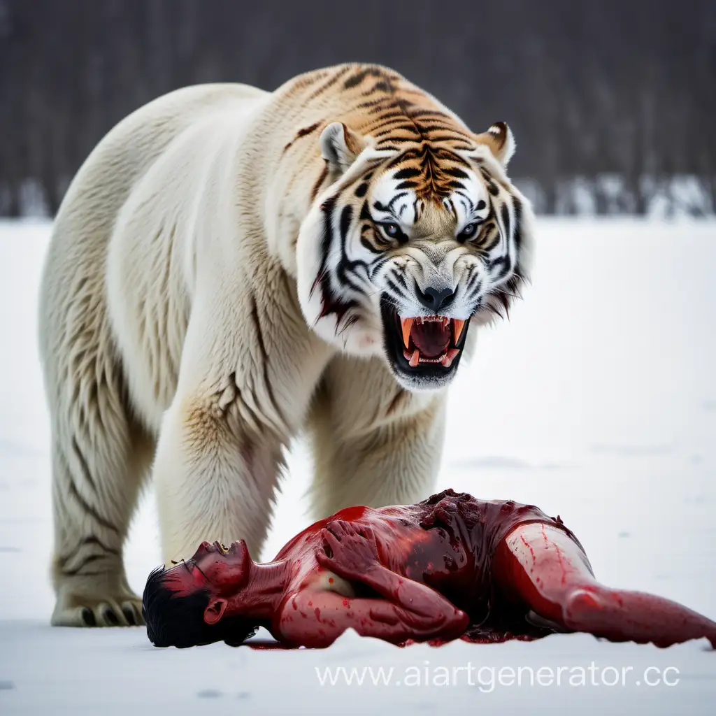 Fierce-Tiger-Stands-Victorious-Over-Slain-Polar-Bear-in-Snowy-Battlefield