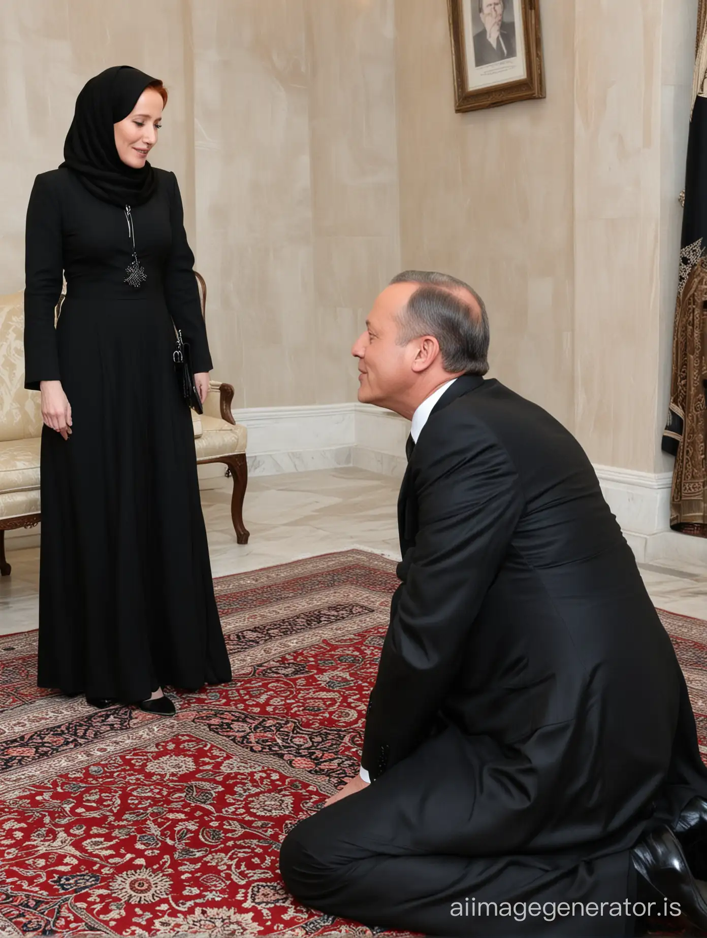 Gillian-Anderson-in-Black-Jilbab-Receives-Tender-Kiss-from-President-Erdogan