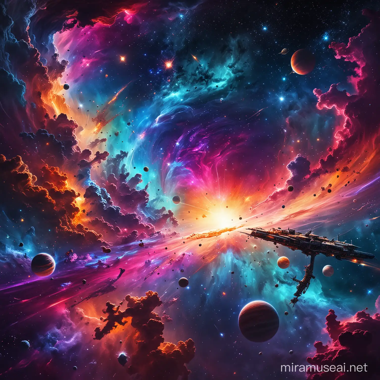 Vibrant Cosmic Landscape with Nebulas and Stars