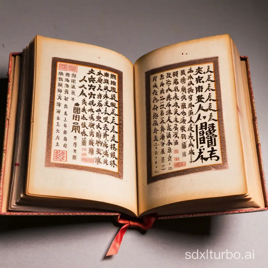 A volume of ancient books, with the words "Lu Ban's Book" written on the tattered cover.
