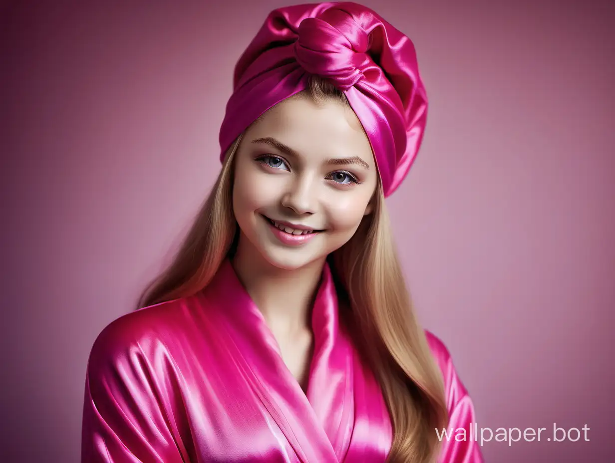 Graceful-Yulia-Lipnitskaya-in-Pink-Silk-Robe-and-Towel-Turban