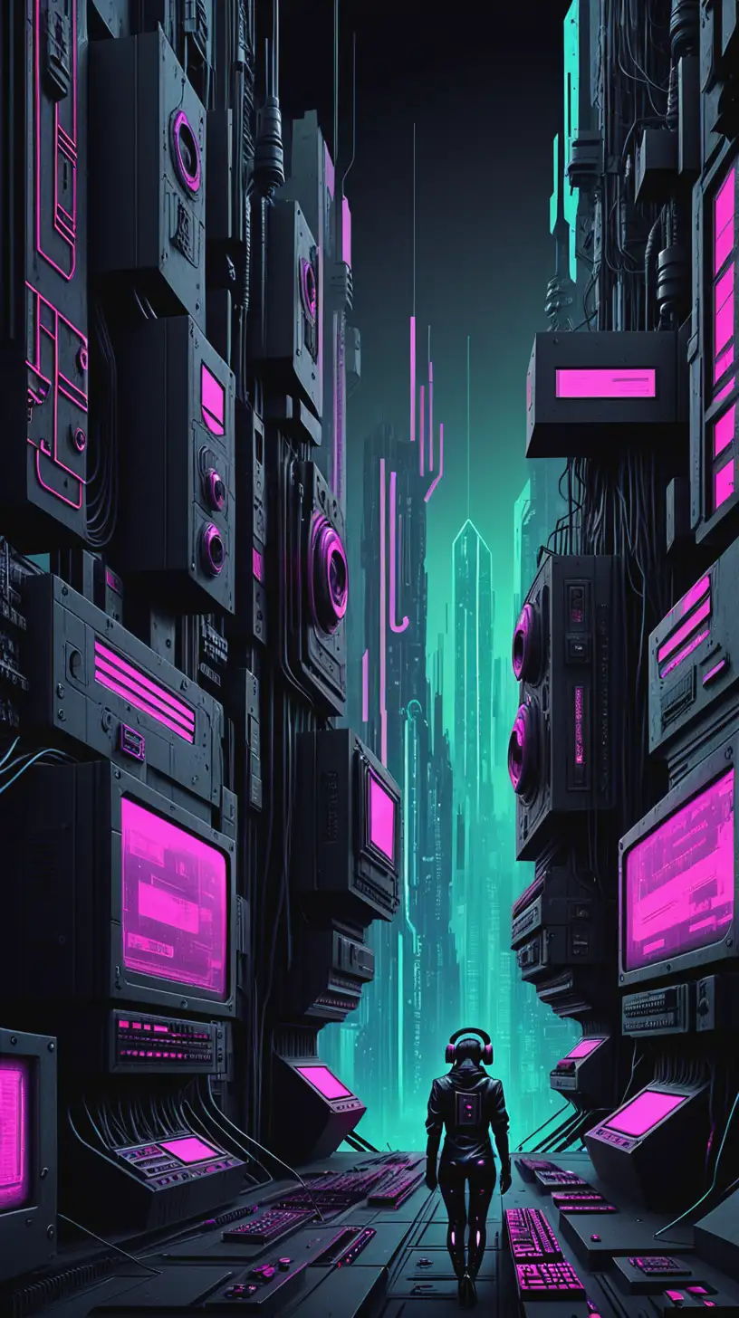 Futuristic Modular Techno Album Cover in Cyberpunk Style