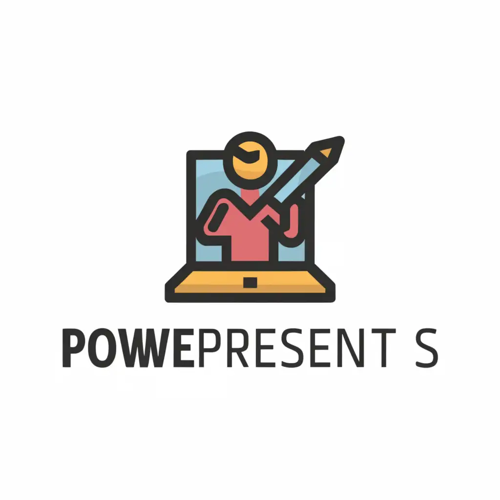 a logo design,with the text "PowerPresents", main symbol:Computer with someone editing,Moderate,be used in Education industry,clear background