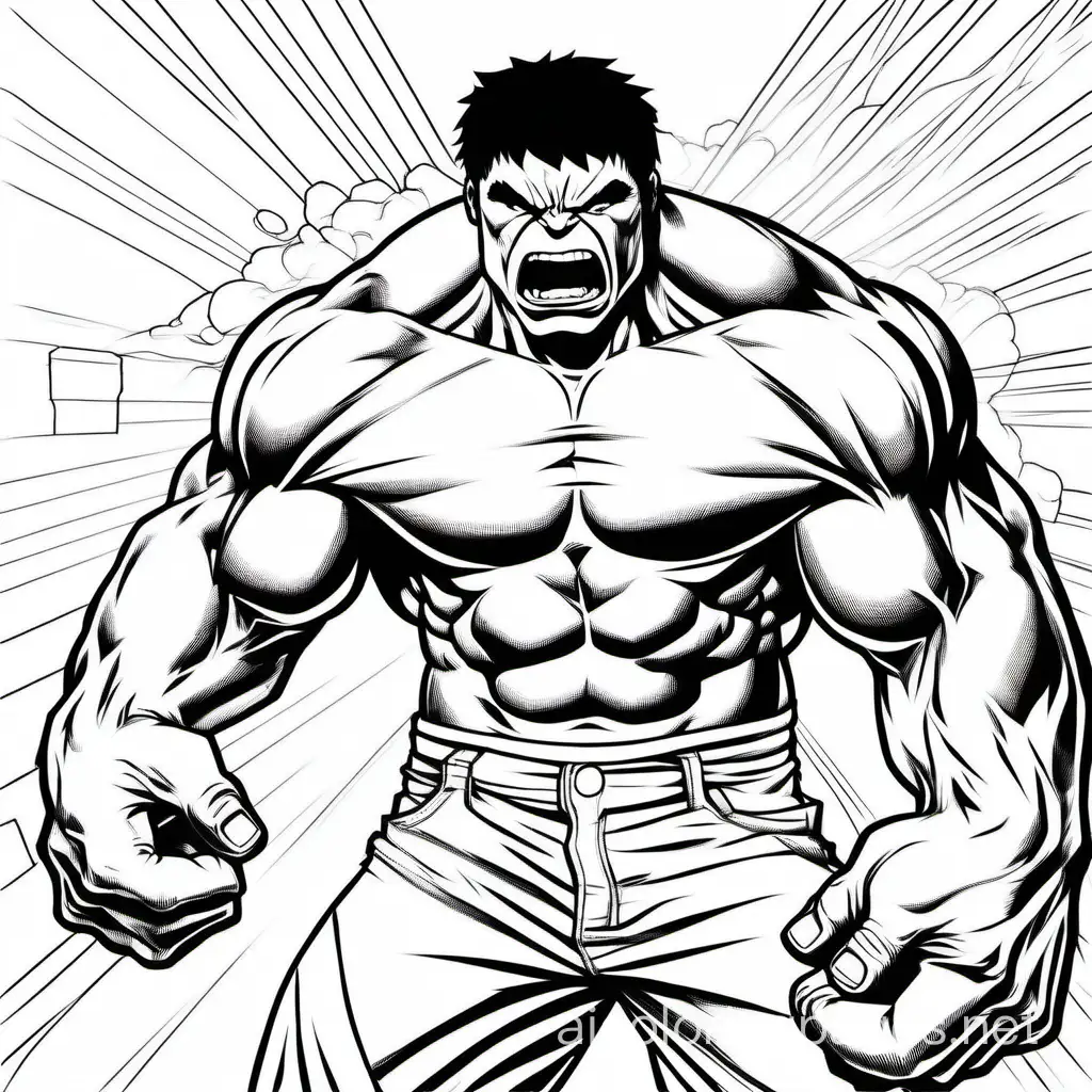 hulk browser, Coloring Page, black and white, line art, white background, Simplicity, Ample White Space. The background of the coloring page is plain white to make it easy for young children to color within the lines. The outlines of all the subjects are easy to distinguish, making it simple for kids to color without too much difficulty