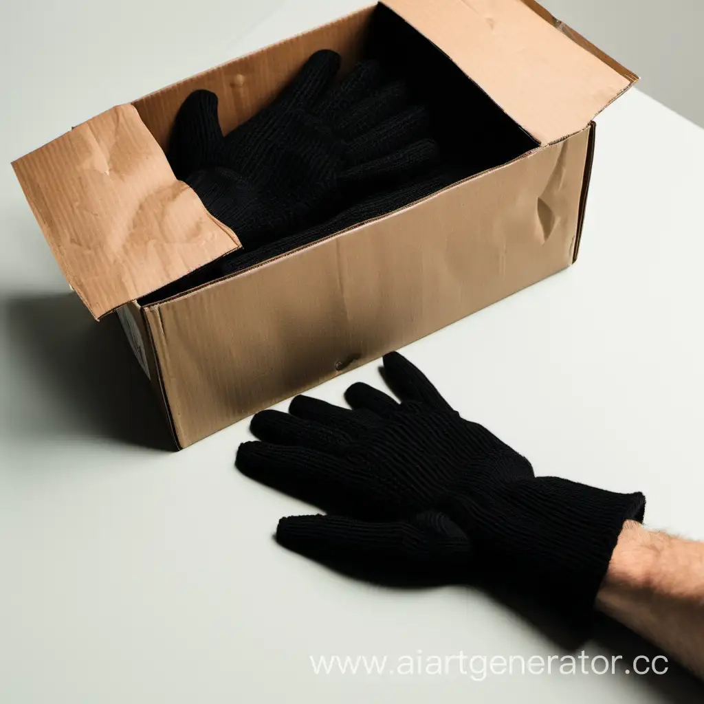 коробка черных вязаных перчаток