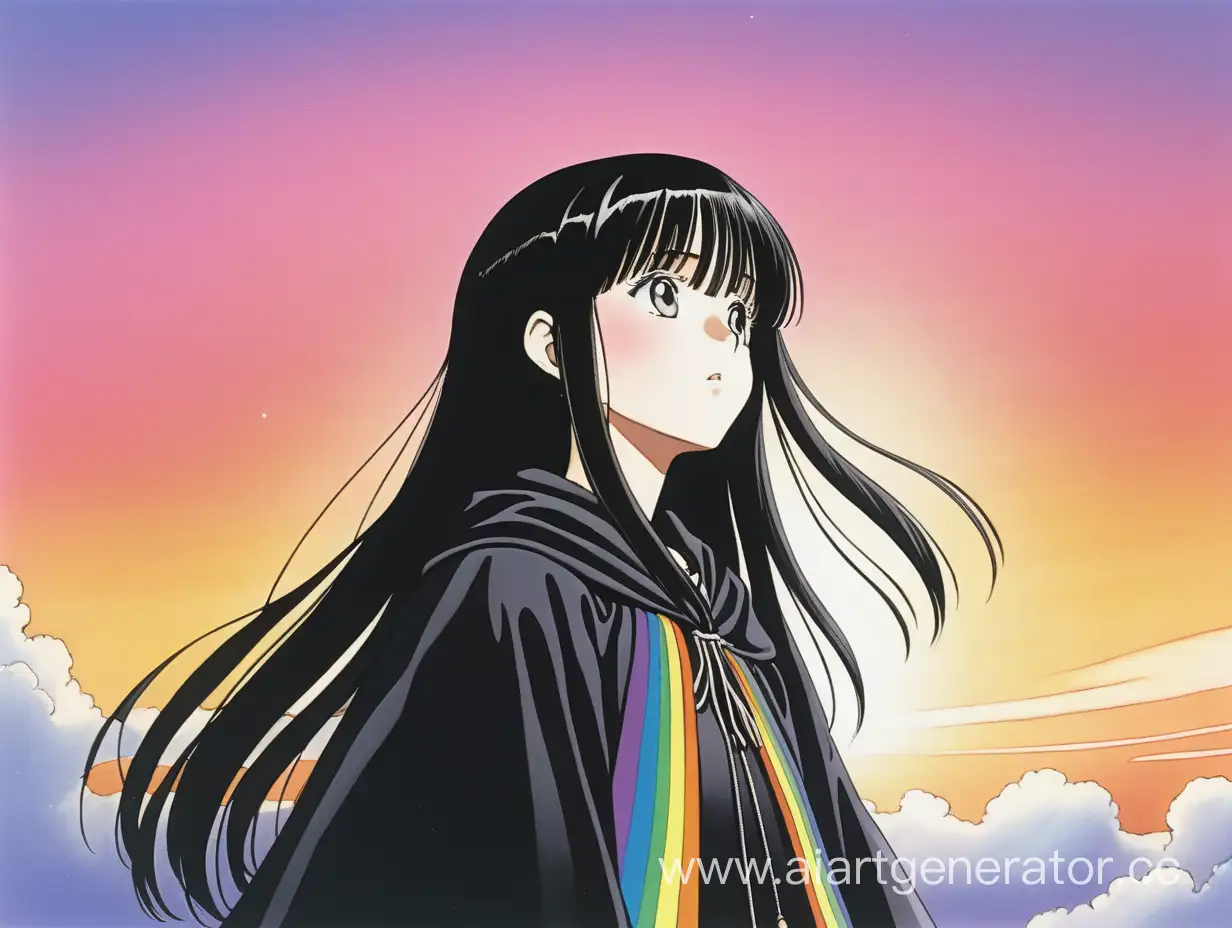 Serene-Mangastyle-Girl-with-Long-Black-Hair-in-Sunset