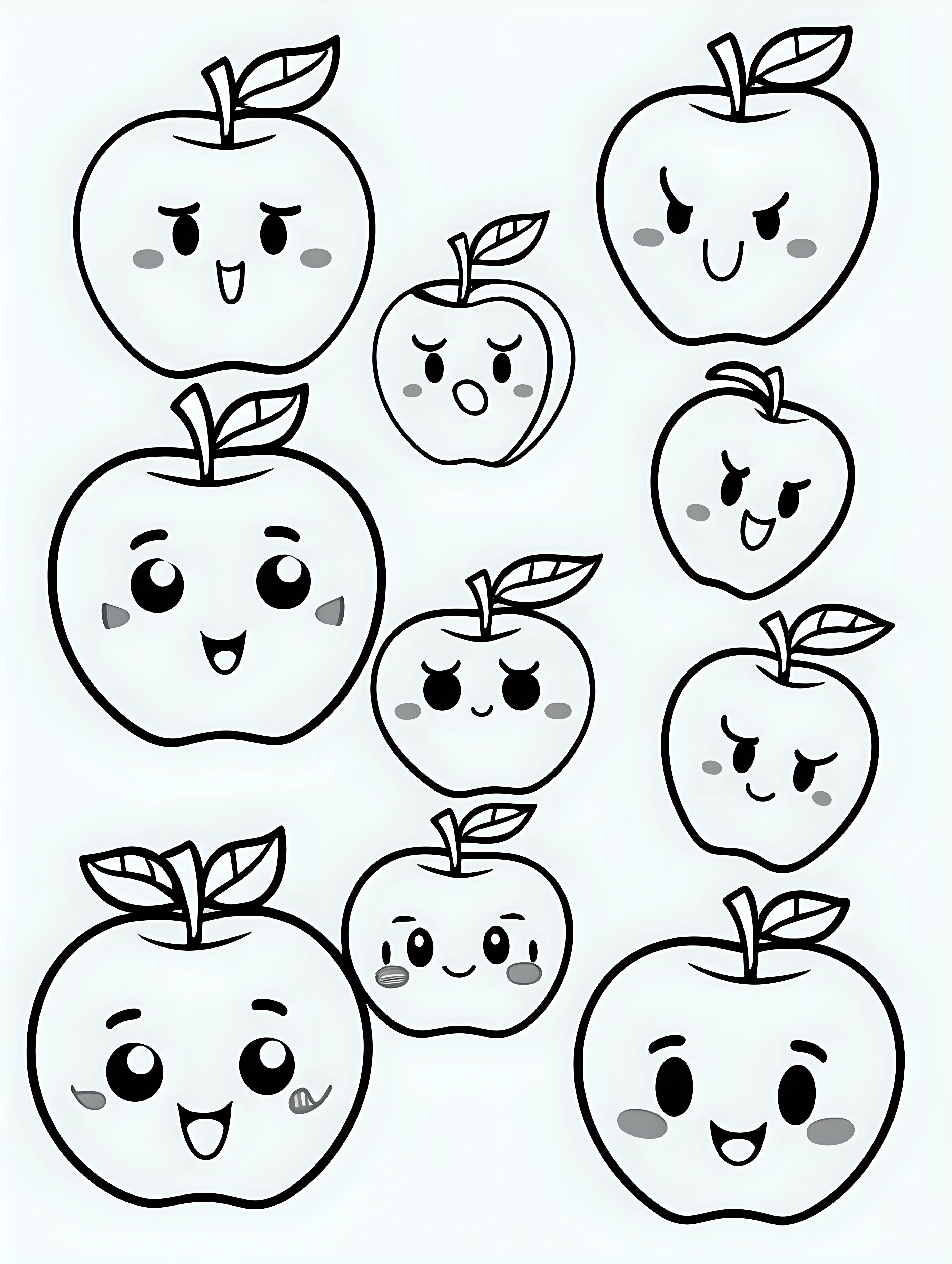 Whimsical Cartoon Coloring Book with Cute Apples and Playful Emojis