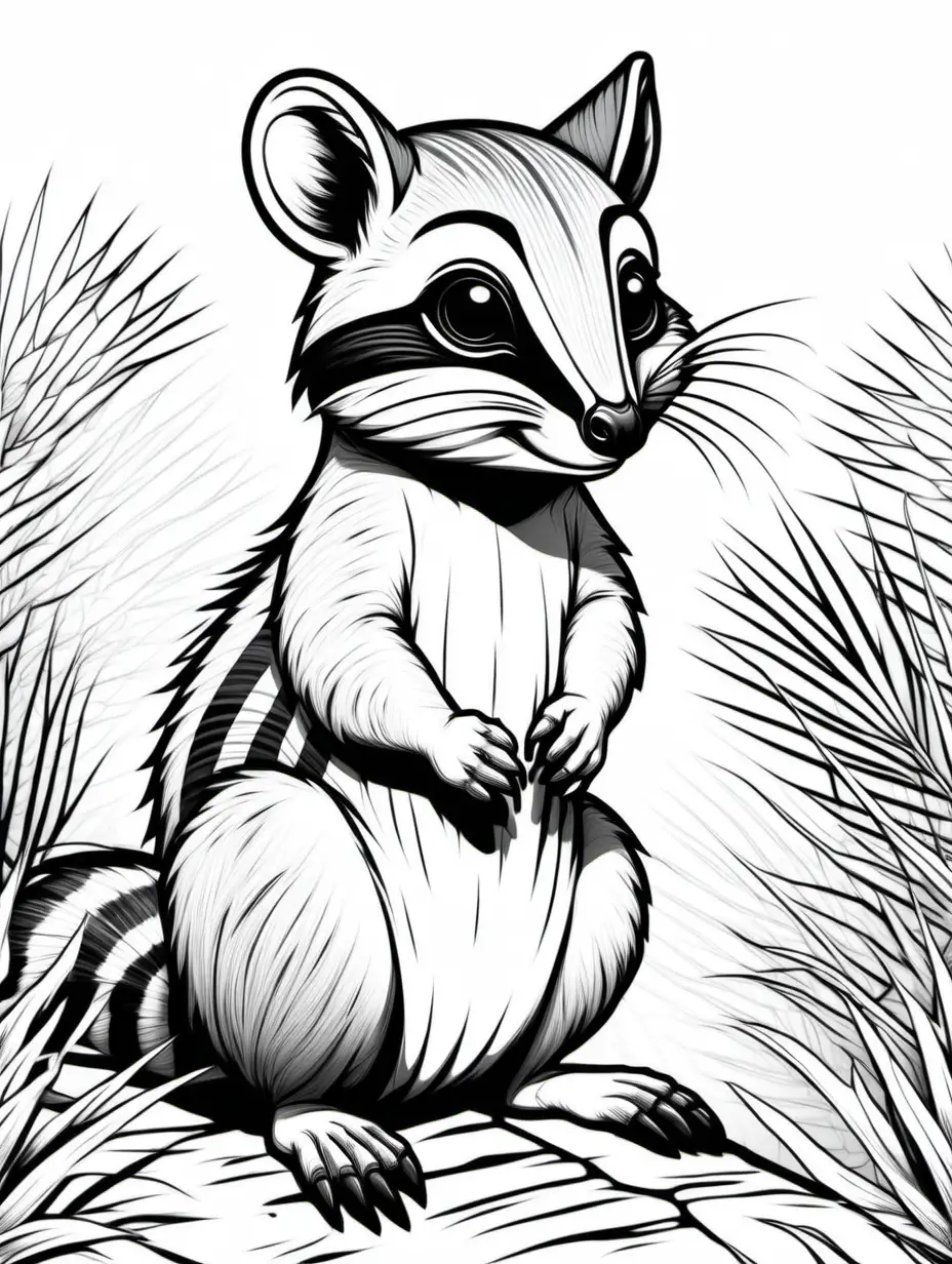 simple cute  numbat
coloring page
line art
black and white
white background
no shadow or highlights