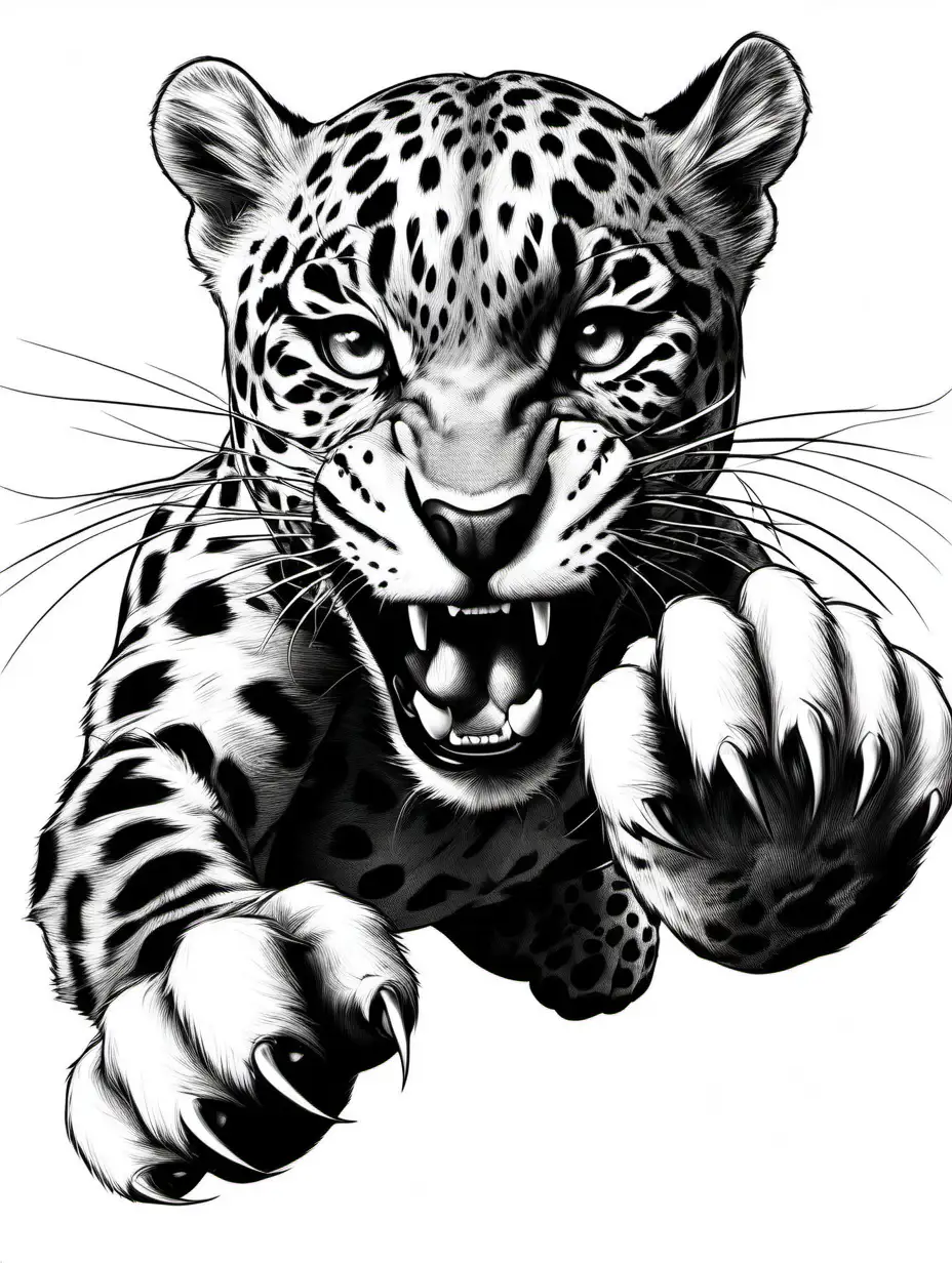 Jaguar-Pouncing-with-Fierce-Focus-Striking-Macro-Portrait-on-White-Background
