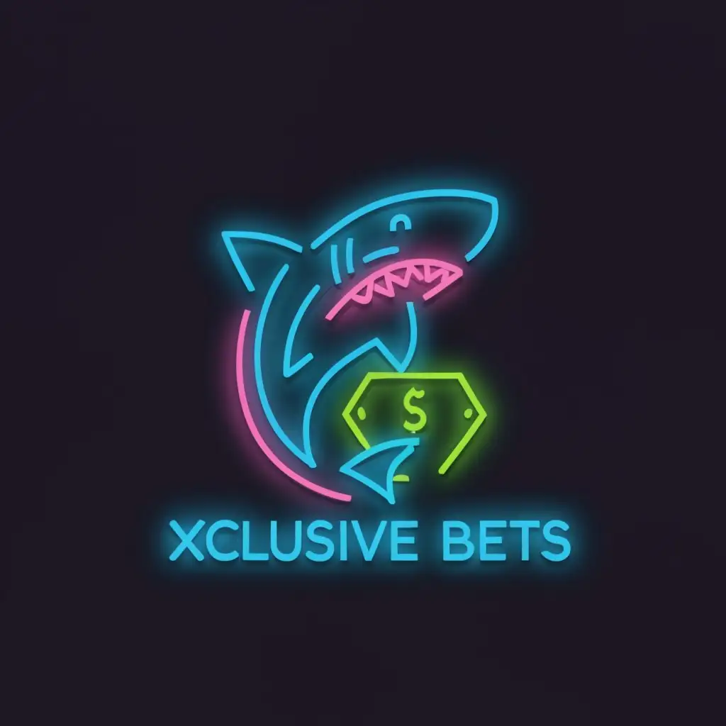 a logo design,with the text "XCLUSIVE BETS", main symbol:Neon Shark with money,Moderate,clear background