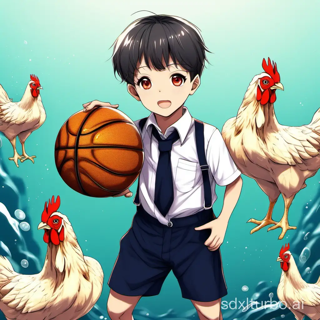 Two and a half years, trainee, center point, suspender, male, playing basketball, chicken,Deep Sea