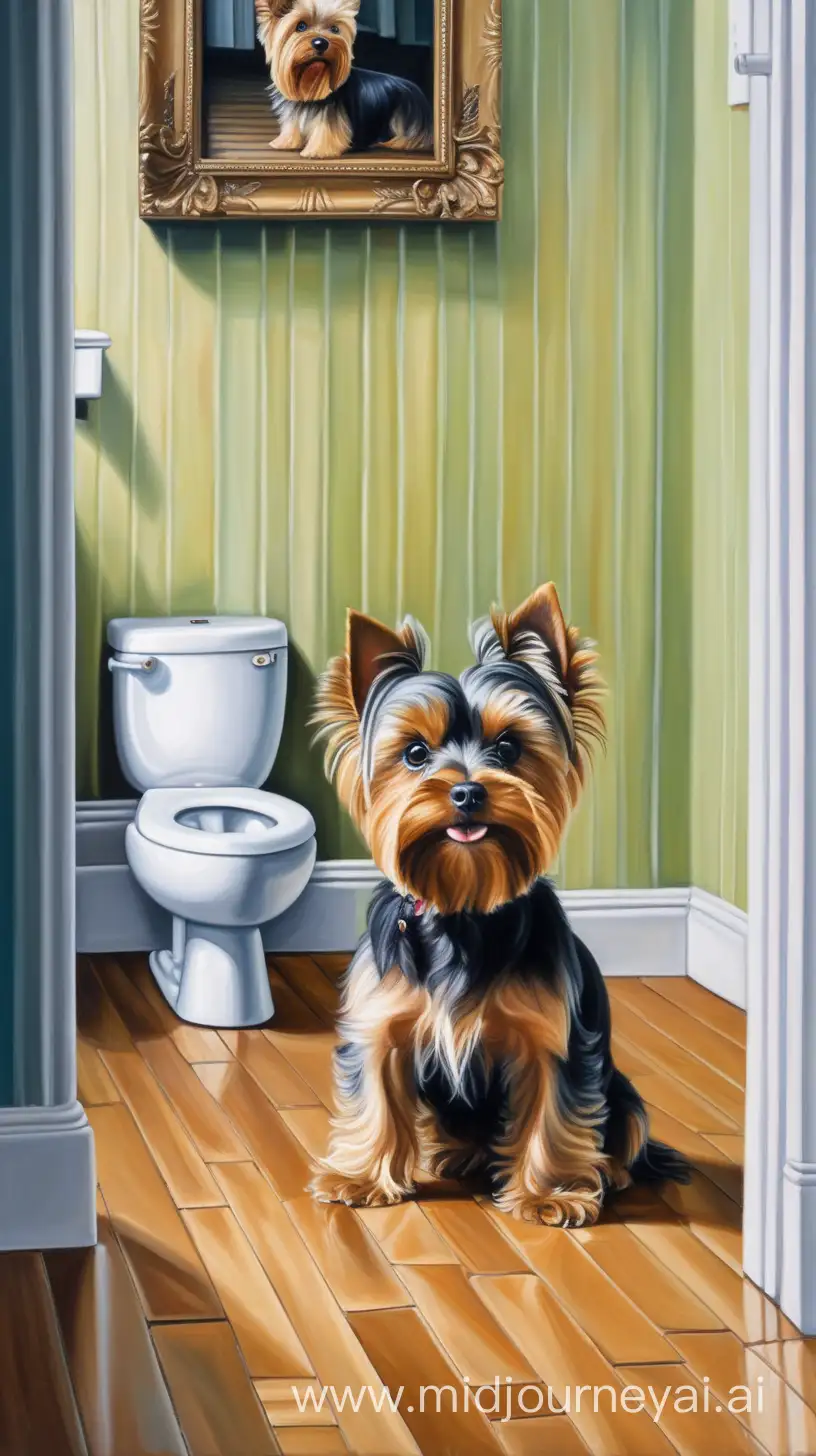 Charming Yorkshire Terrier Lounging on Toilet in a Sunny Interior