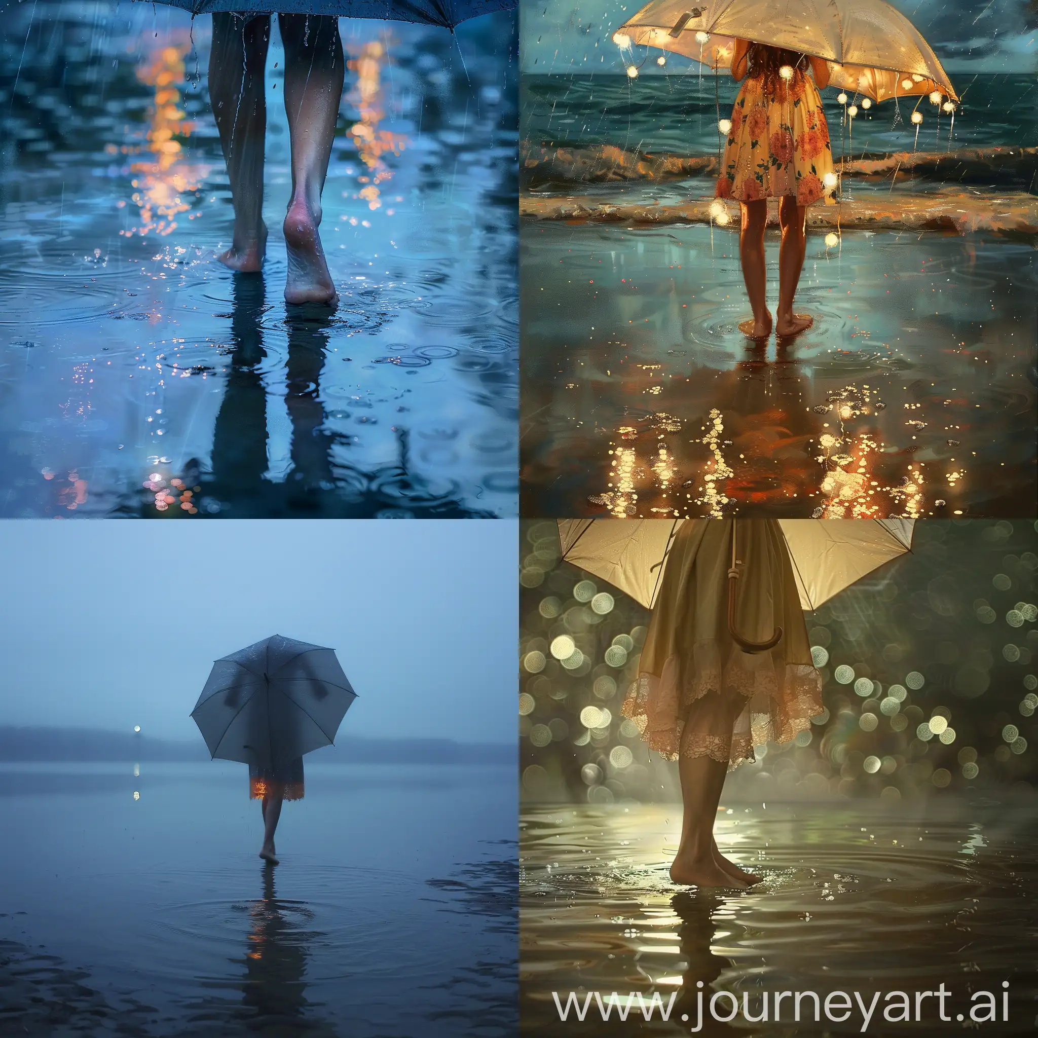 Serene-Lakeside-Scene-with-Rain-and-Umbrella-in-One-Piece-Dress
