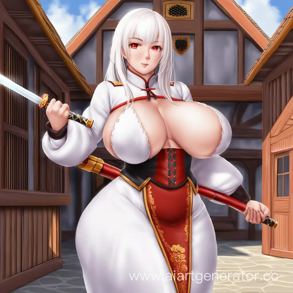 Russian-Cossack-Girl-with-Saber-in-Courtyard