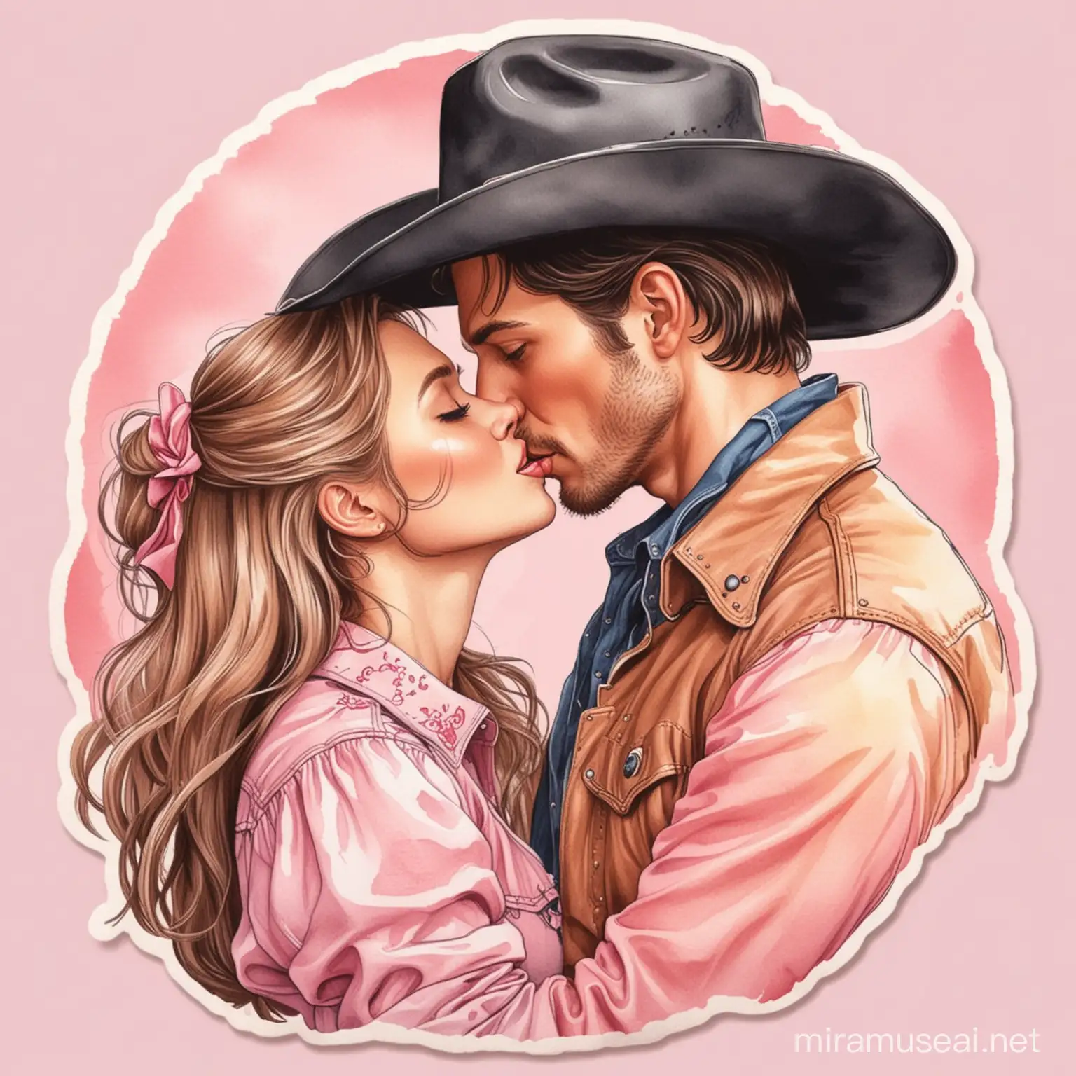 Romantic Cowboy Couple Kissing Vector Illustration Sticker