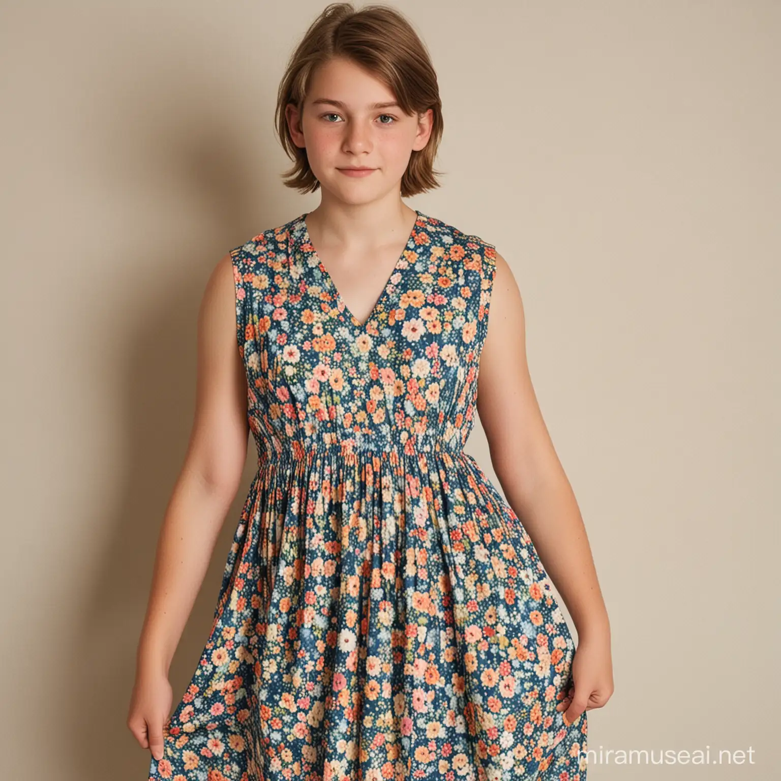 Teen Boy in Floral Summer Dress Due to Outgrown Clothes