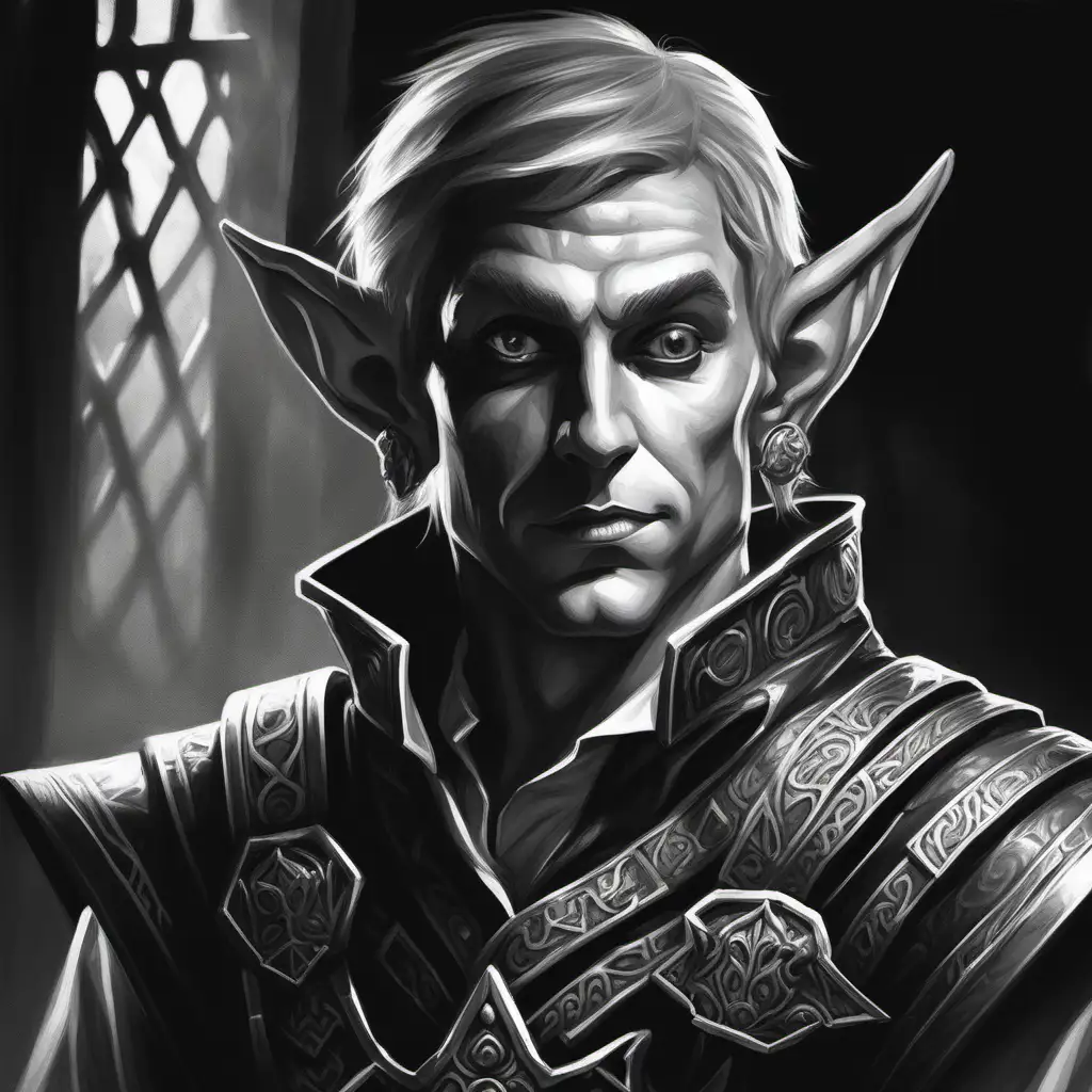 Monochrome Portrait of a Male Elf in Dungeon Crawl Classics Style