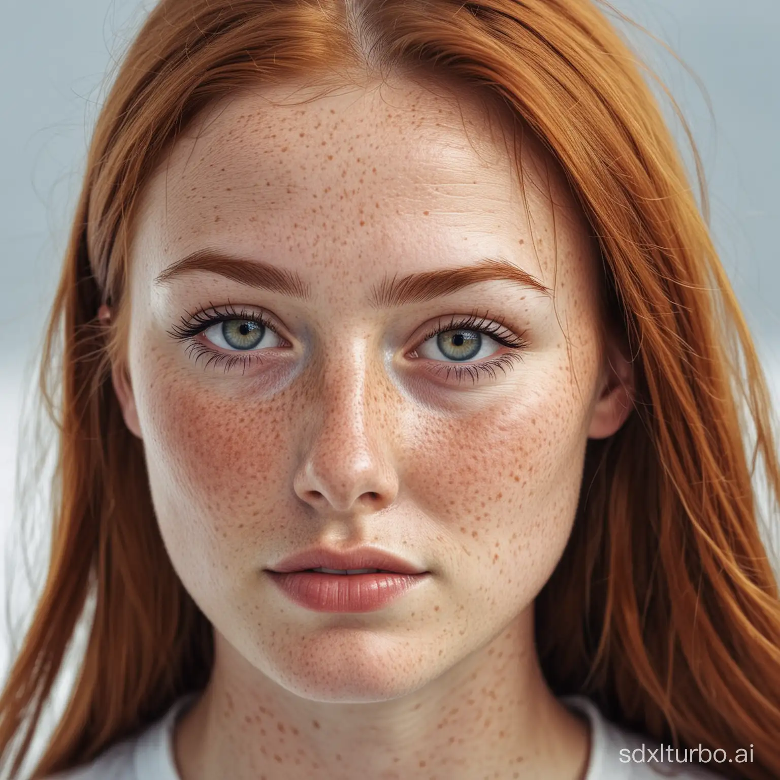 1 beautiful Scandinavian woman with freckles.