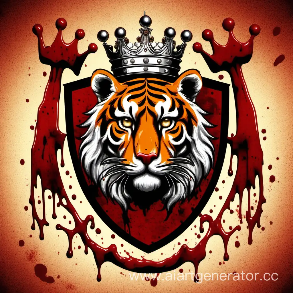 Герб, сияющая тигрица на кровавом фоне с тремя коронами