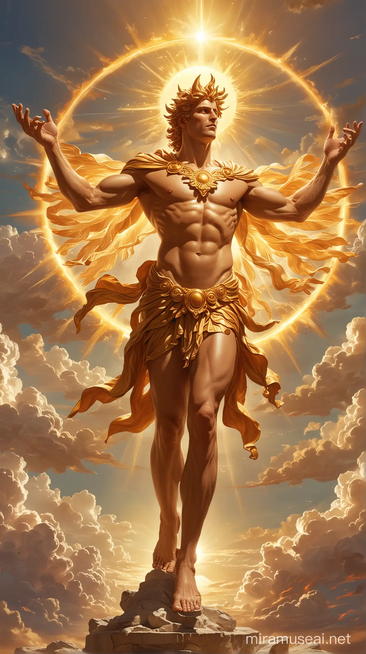Majestic Helios Illuminates the Ancient Greek Sky