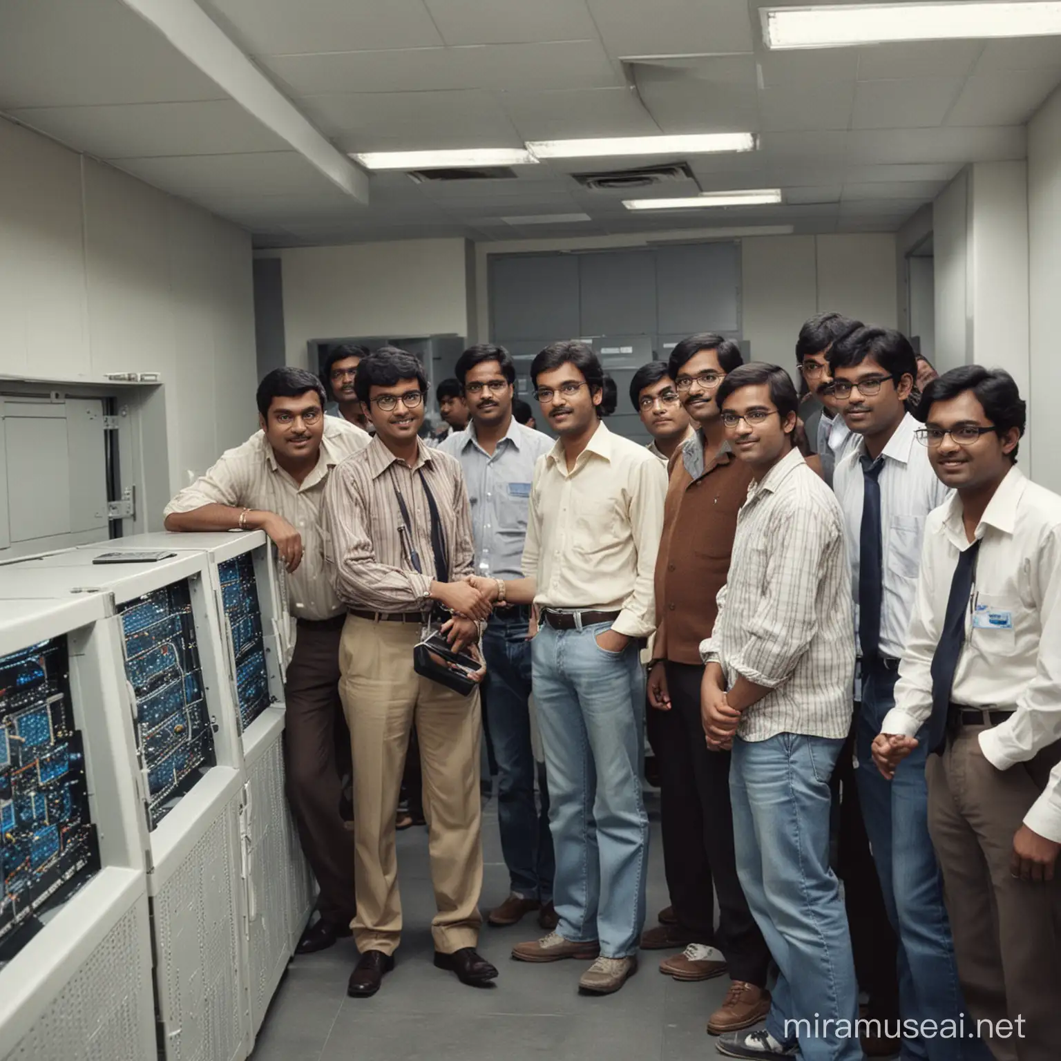 A group of computer engineering students on a visit to see India's first supercomputer CRAY in the 1980s to understand how it is used to predict weather
