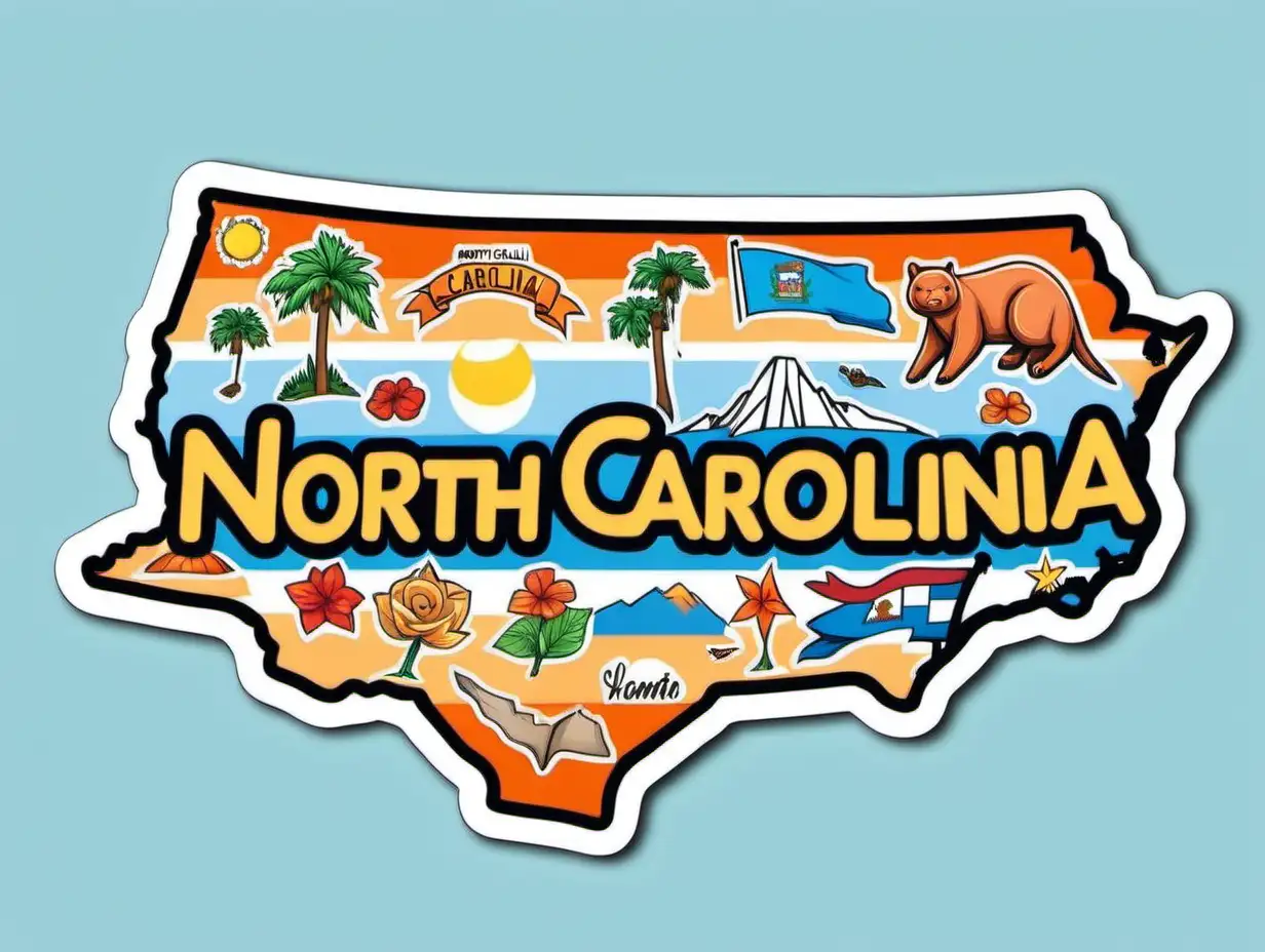 North Carolina Names Sticker Cheerful Chibi Style with Warm Colors on White Background