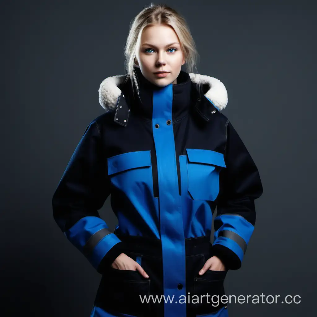 beautiful workwear scandinavian worker winter black blue front view
