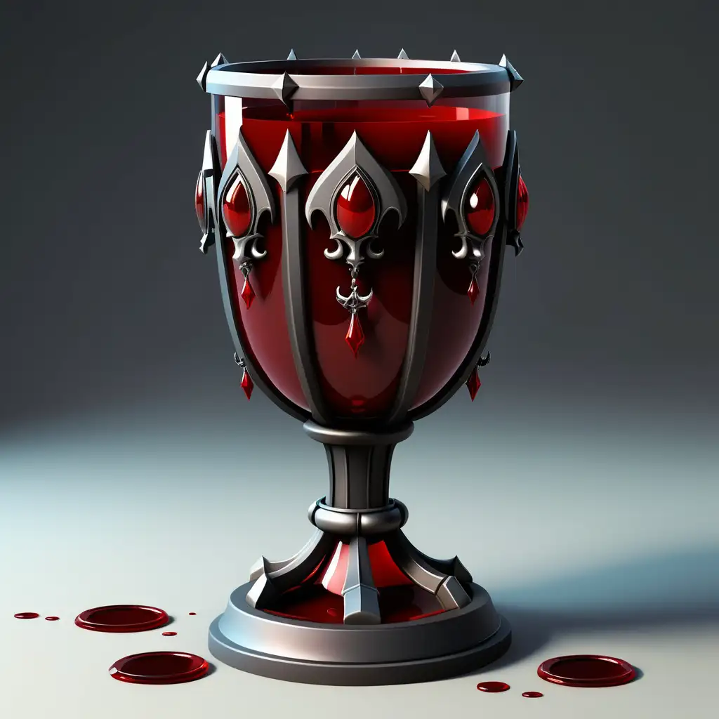 gothic glass of blood, with metal decor   in the style of mobile game
