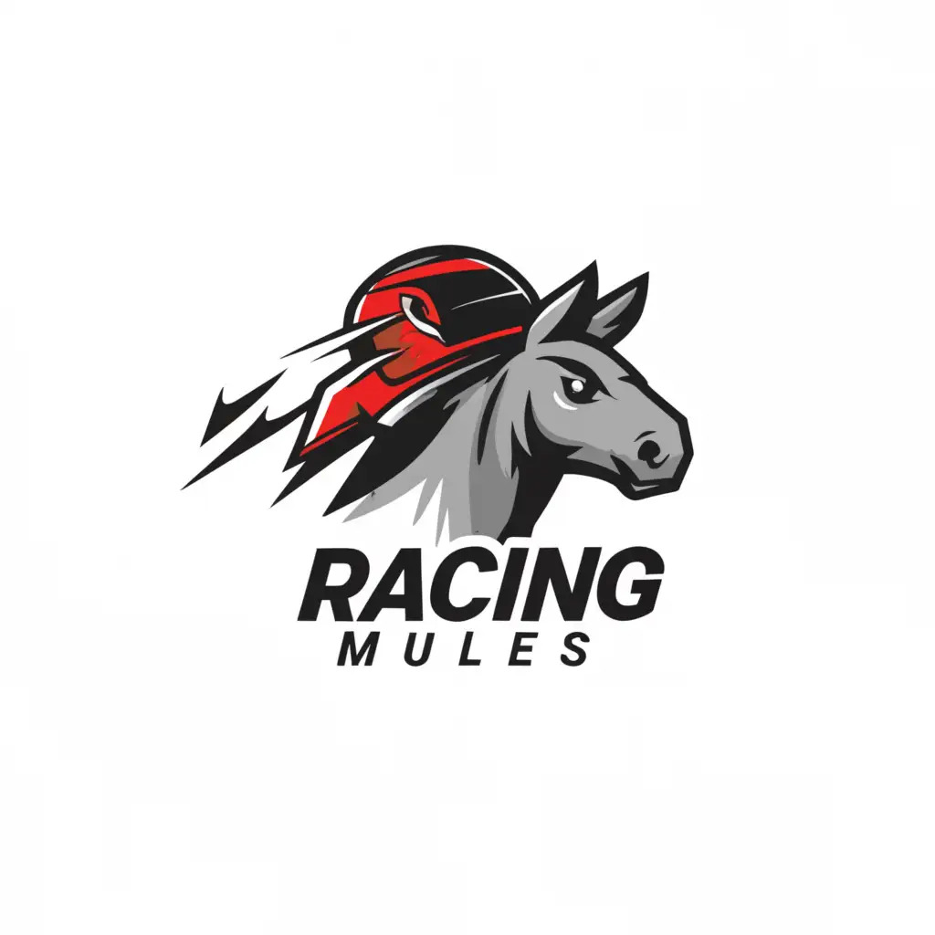 a logo design,with the text "Racing Mules", main symbol:A fast mule with a red racing helmet,Minimalistic,be used in Entertainment industry,clear background