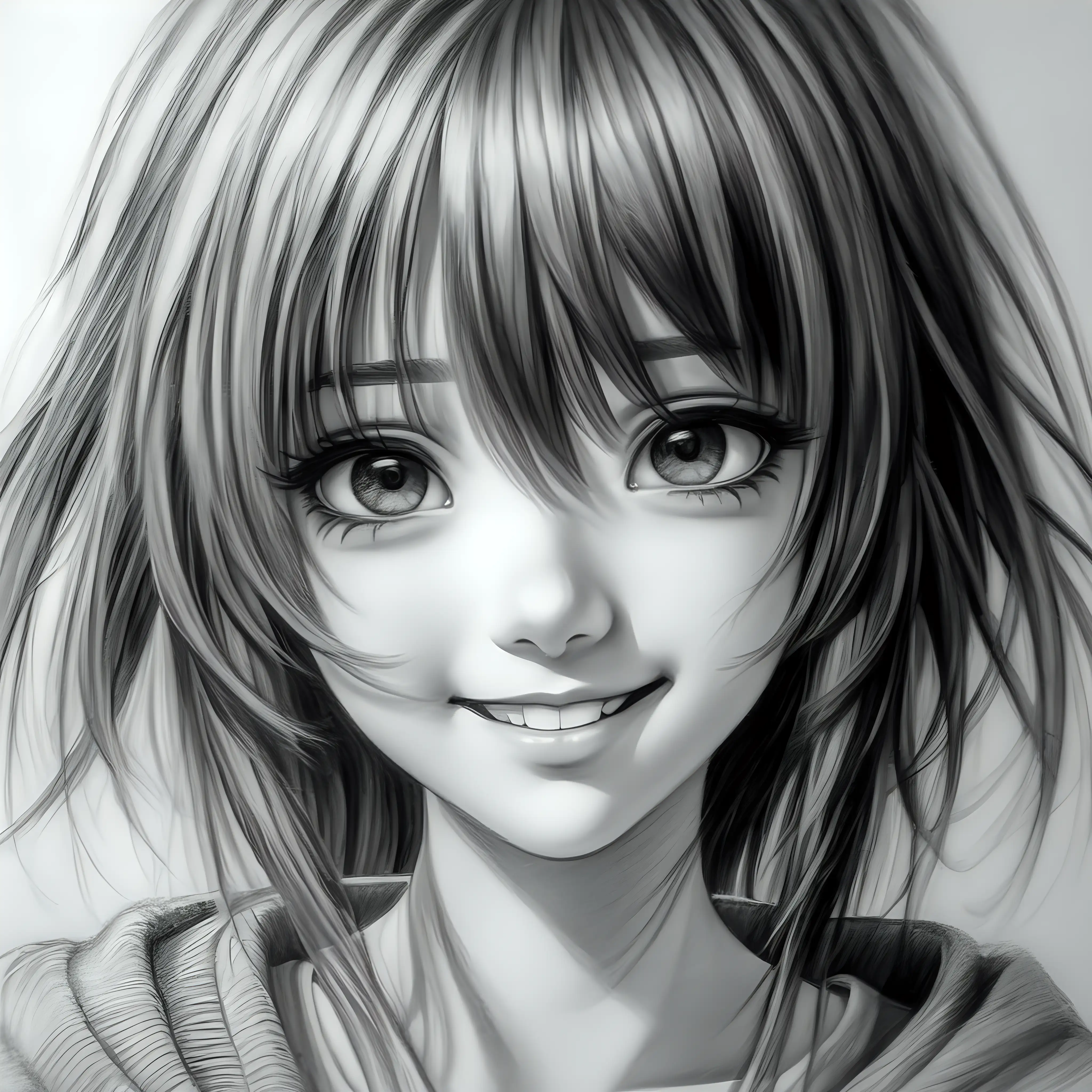 Captivating Charcoal Portrait Beautiful Anime Girl with Expressive Eyes and Delicate Features