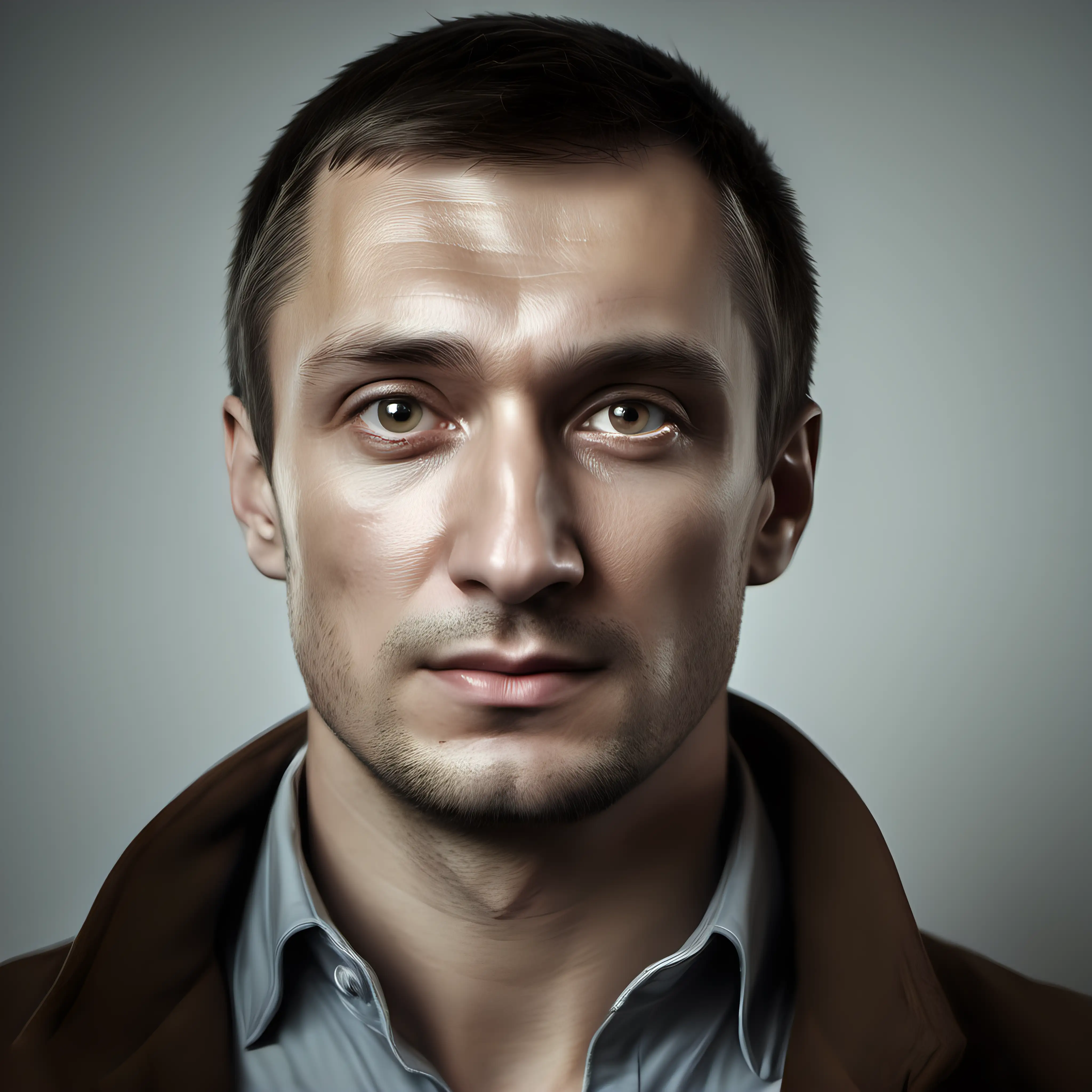 Portrait of a Confident Russian Man Age 35 Directly Facing the Camera