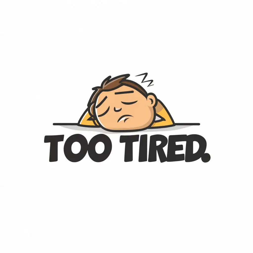 a logo design,with the text "Too Tired", main symbol:cartoon mans head sleeping on the text Too Tired,complex,be used in Retail industry,clear background, remove the little grey parts, make the head in a different cartoon, make it someone who is a teenager