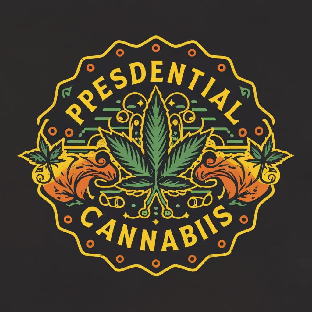 a logo design, with the text 'Presidential Cannabis', main symbol: cannabis, complex think cookies or  fun, eye-catching.made that people think it great taste
