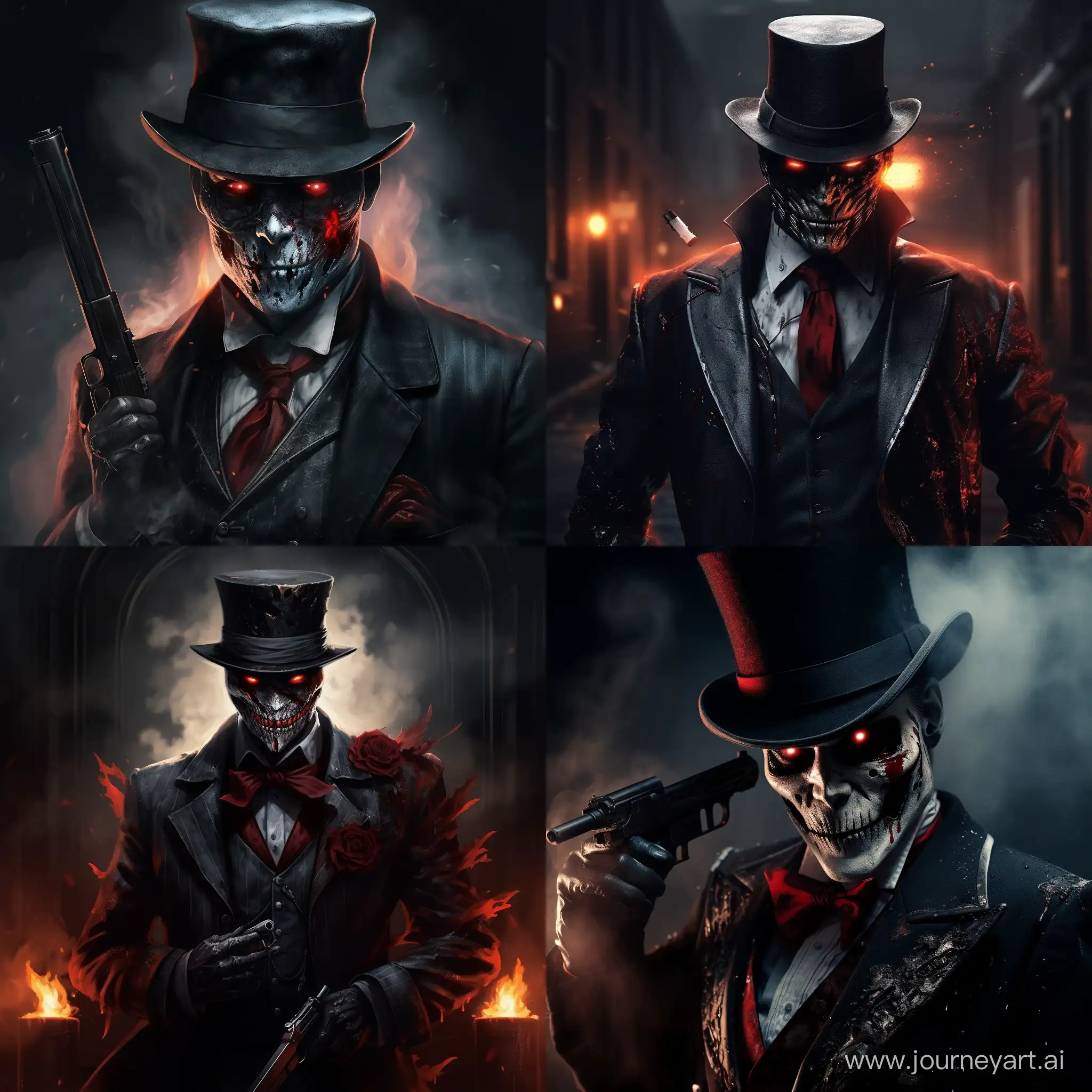 Jack the Ripper as a ganster with fire eyes, flawless skin, and AK47