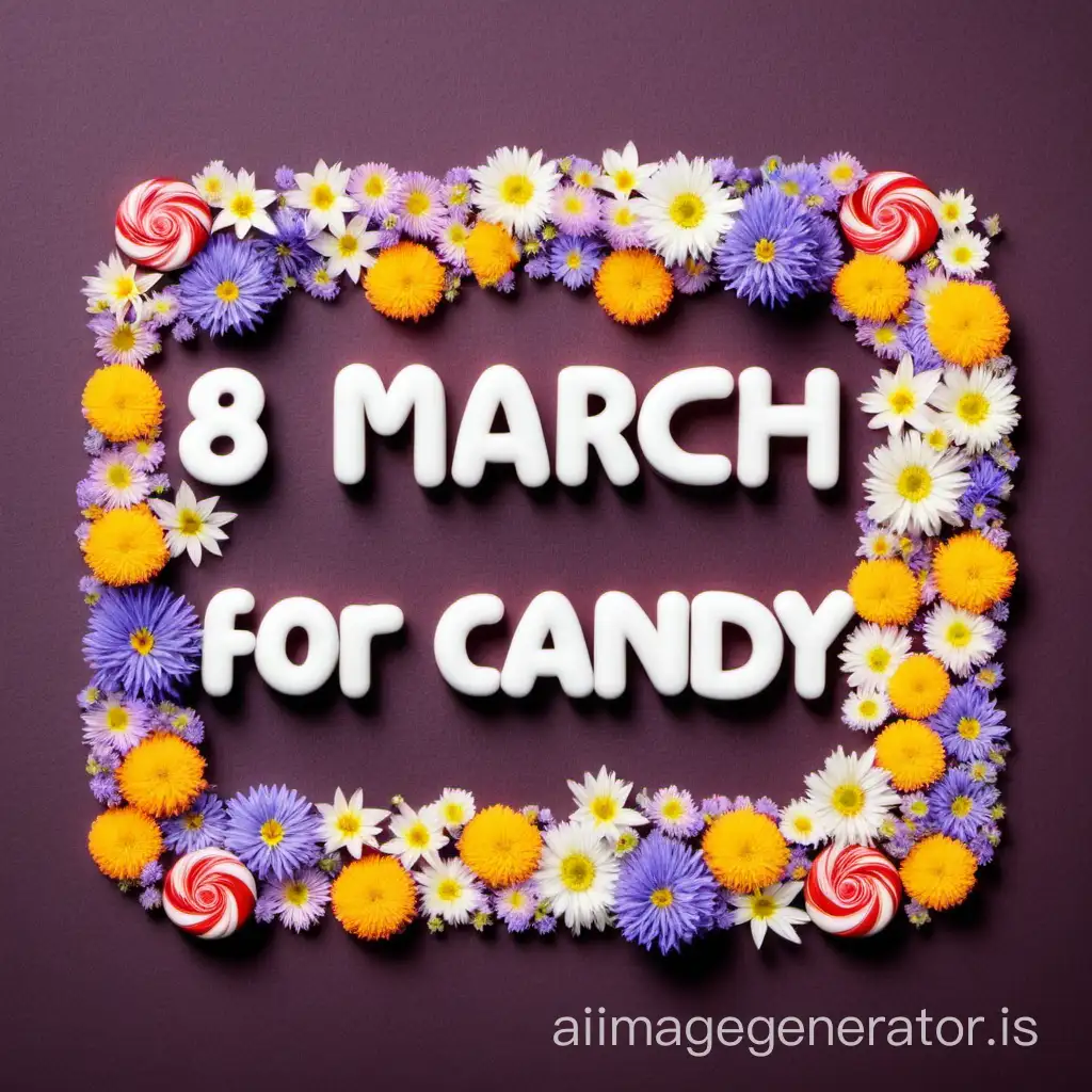 text   "8 march for  Candy" from small spring flowers