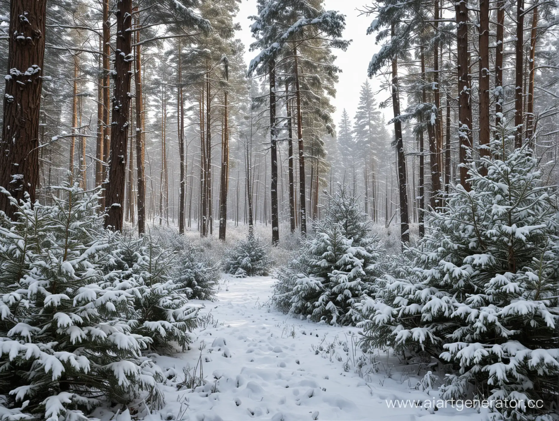 Serene-Snowy-Forest-Glade-with-Spruces-and-Pines