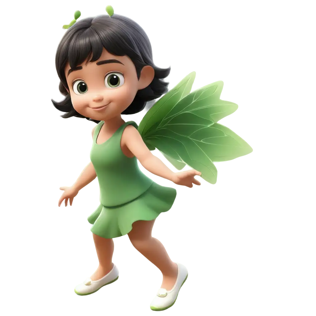 3D Cute Baby Girl With Green Butterfly Wings