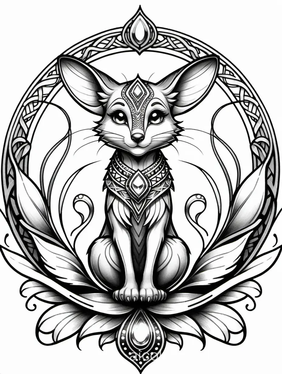 Bandicoot, fantasy, ethereal, beautiful, Art nouveau, in the style of Yossi Kotler,, Coloring Page, black and white, line art, white background, Simplicity, Ample White Space. The background of the coloring page is plain white to make it easy for young children to color within the lines. The outlines of all the subjects are easy to distinguish, making it simple for kids to color without too much difficulty