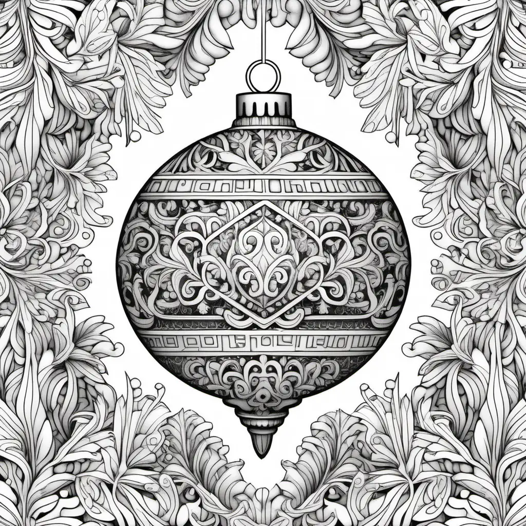 Intricate BlackandWhite Christmas Ornament Coloring Page