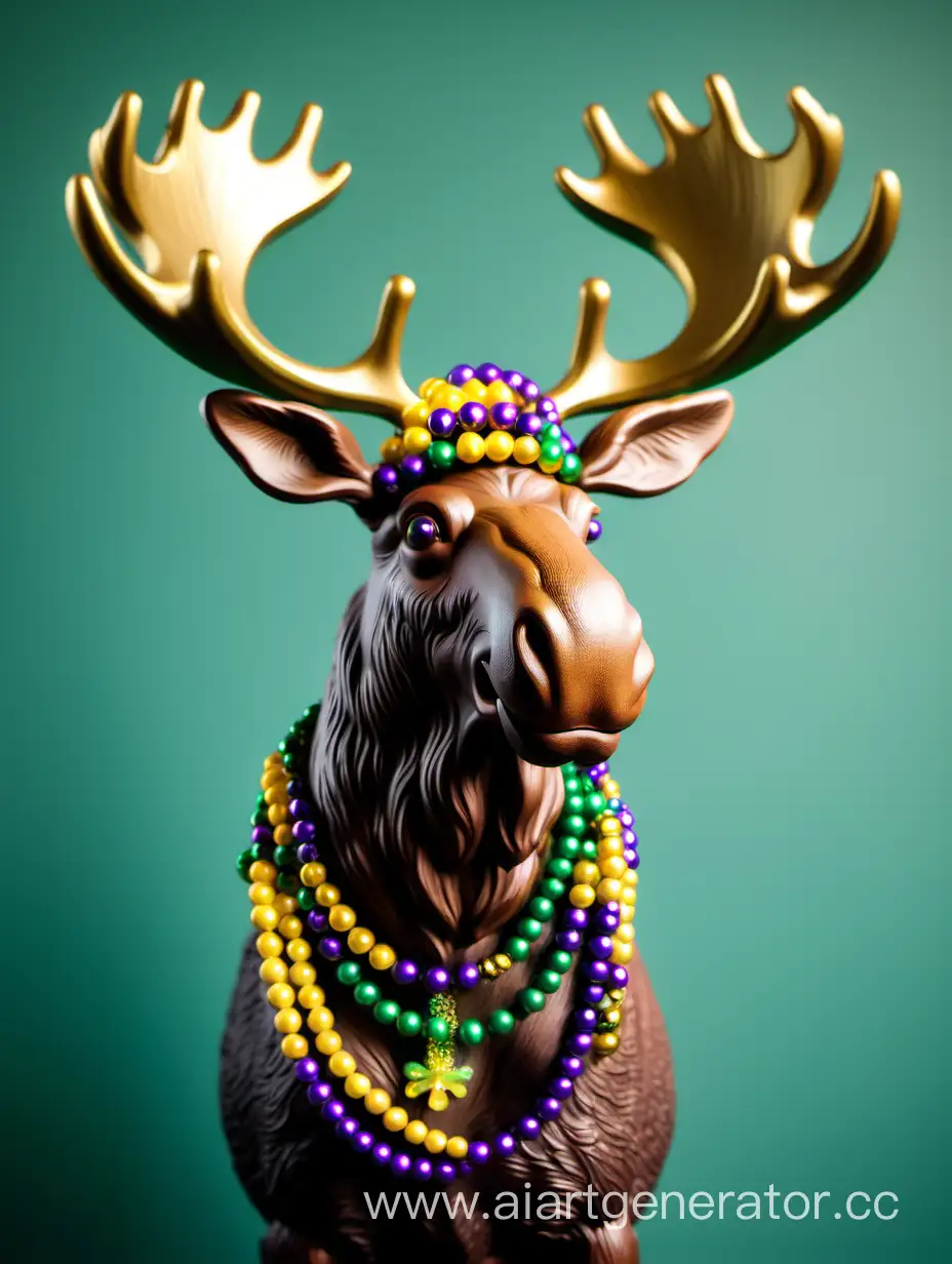 moose with mardi gras beads in antlers