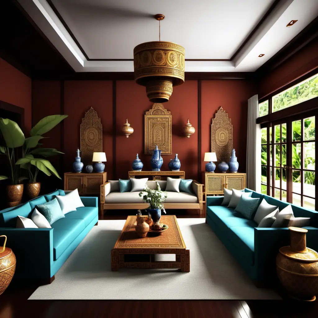 Kan du designa ett stort vardagsrum och matsalsrum i varma och kalla färger. Inred i thailändsk och svensk stil. 