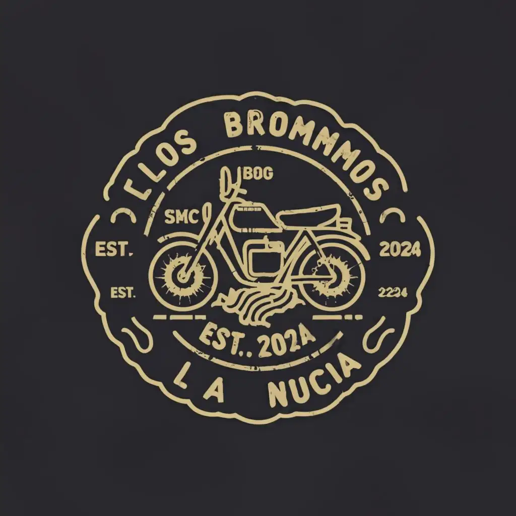 a logo design,with the text "SMC Los Brommos
EST. 2024
La Nucia", main symbol:motorbike,Moderate,be used in Travel industry,clear background