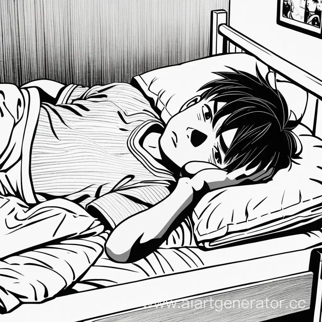 Manga-Style-Depressive-Teenage-Boy-Lying-in-Bed