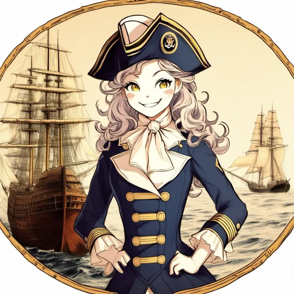 happy cat girl ship captain in the 1700s 