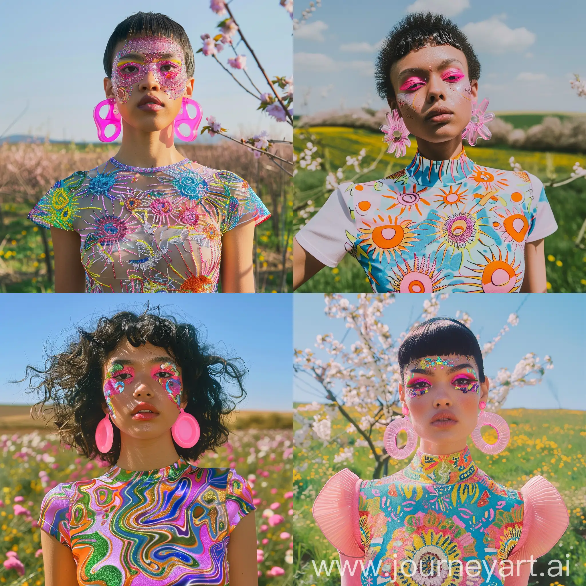 Colorful-Hypnotic-Fashion-Model-in-Blooming-Countryside