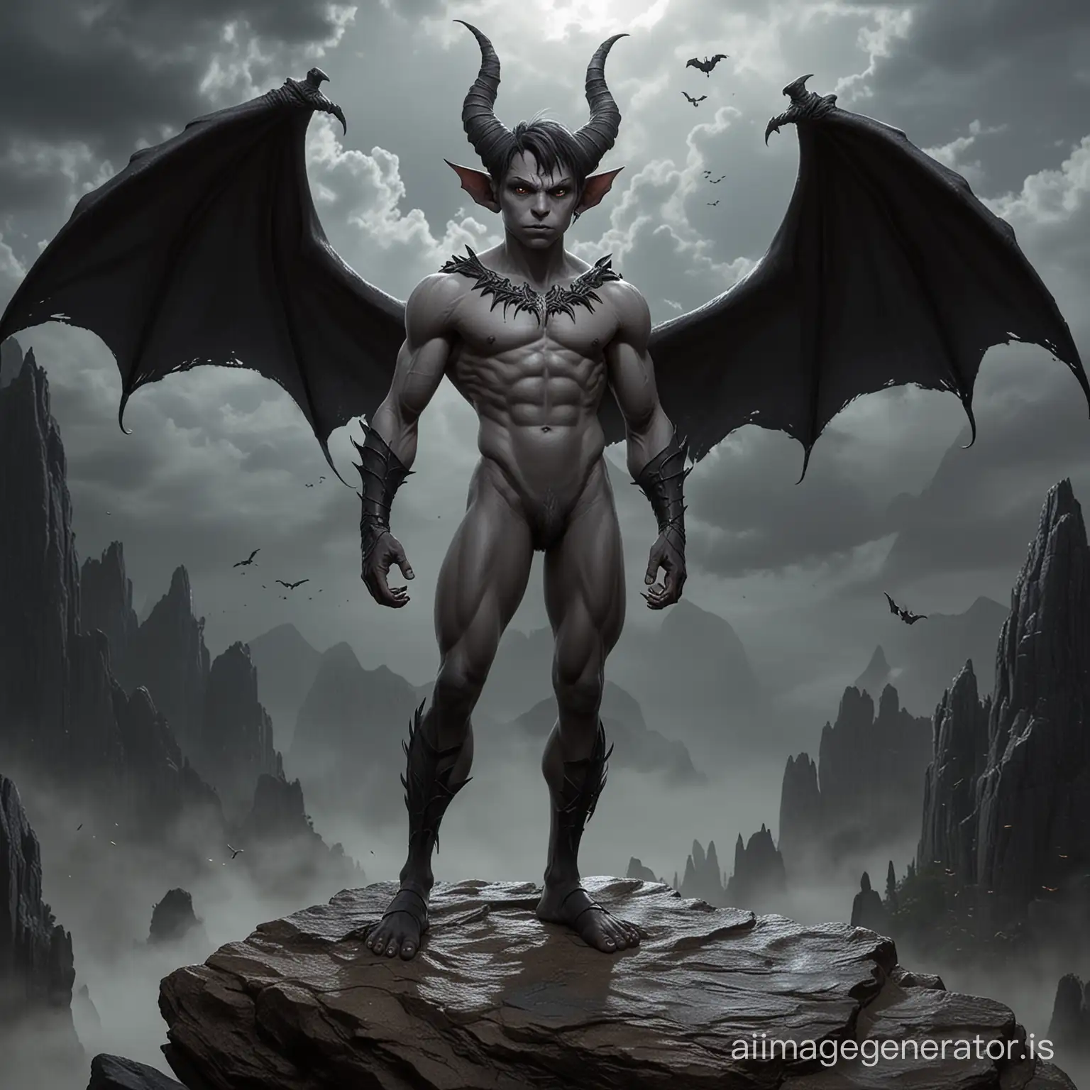Sensual Demonboy With Batlike Wings In Dark Night Ai Image Generator