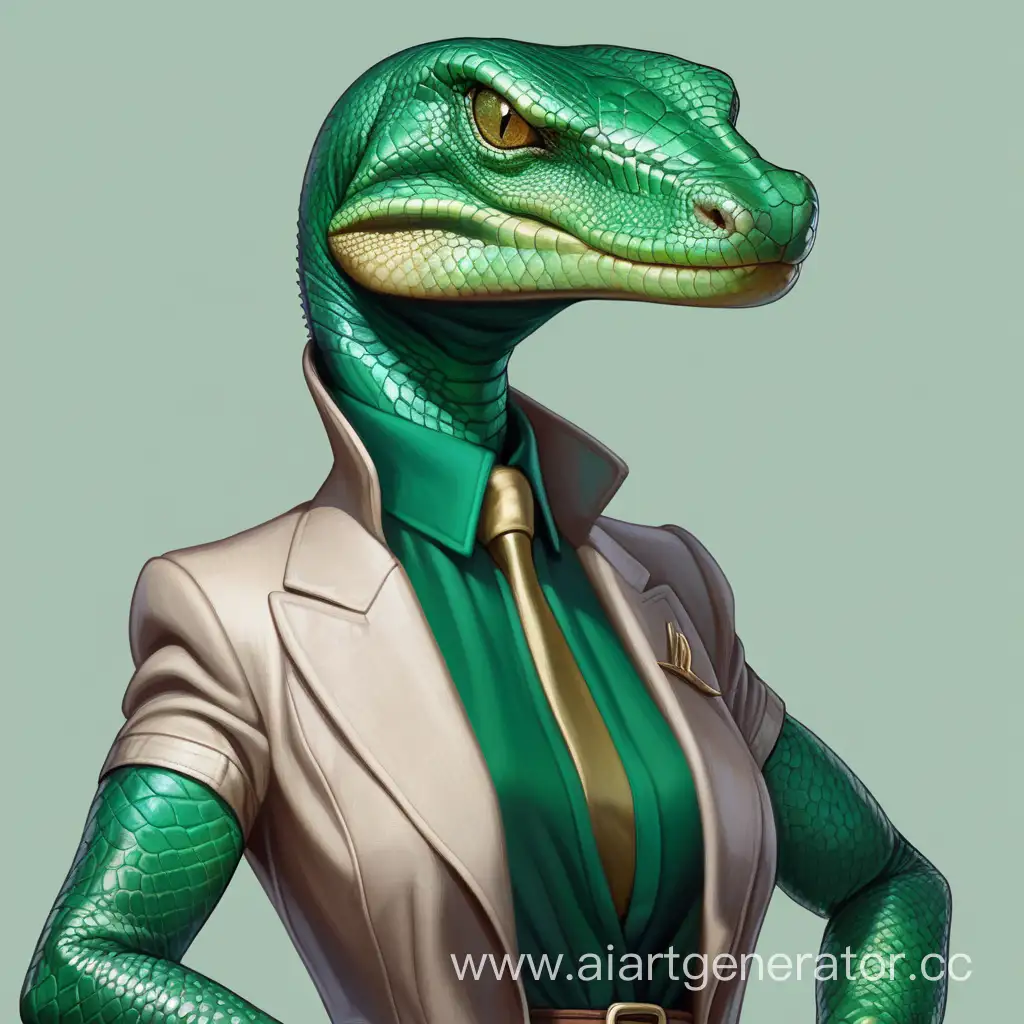 Enchanting-Emerald-Monitor-Lizard-Woman-in-Anthropomorphic-Splendor