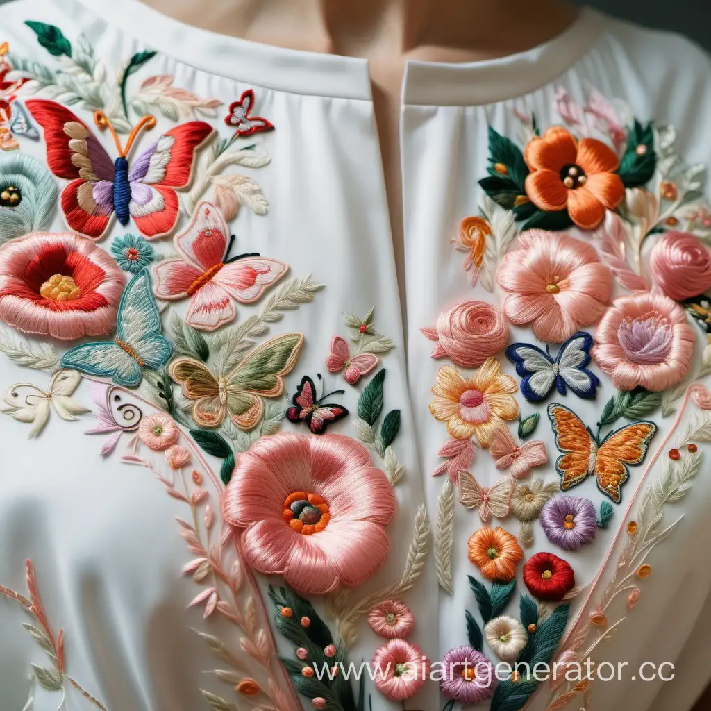 Уникальная вышивка на тему к мамине платью, вышивка с цветами, бабочками и всем, что связано с мамой, детальная из ниток
